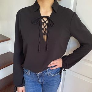 Black Lace up blouse